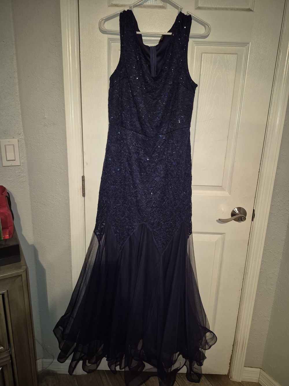 Elegant Navy Beaded Evening Gown
